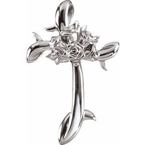 14K White Gold 26.25x17 mm Floral-Inspired Cross Pendant