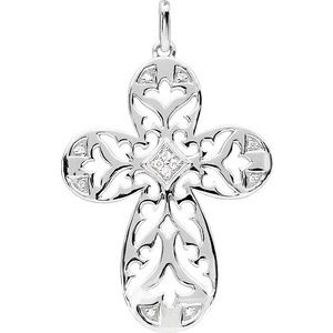 Sterling Silver .07 CTW Natural Diamond Cross Pendant