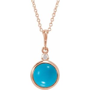 14K Rose Gold 6 mm Natural Turquoise & .03 CT Natural Diamond Cabochon 16-18" Necklace