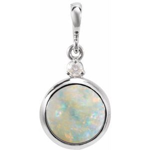 Sterling Silver 6 mm Natural White Opal & .03 CT Natural Diamond Pendant