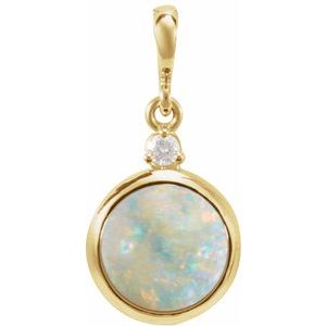 14K Yellow Gold 8 mm Natural White Opal & .03 CT Natural Diamond Pendant