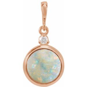 14K Rose Gold 6 mm Natural White Opal & .03 CT Natural Diamond Pendant