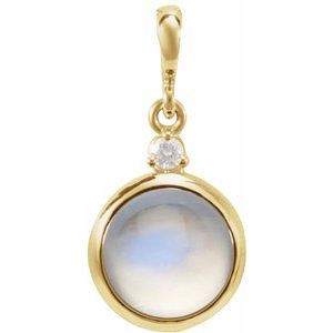 14K Yellow Gold 6 mm Natural Rainbow Moonstone & .03 CT Natural Diamond Pendant
