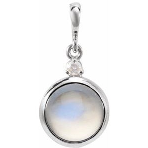 14K White Gold 8 mm Natural Rainbow Moonstone & .03 CT Natural Diamond Pendant