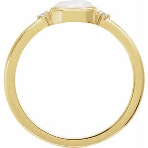 14K Yellow Gold Natural White Opal & .03 CTW Natural Diamond Ring