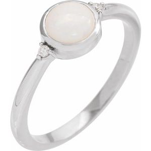 14K White Gold Natural White Opal & .03 CTW Natural Diamond Ring