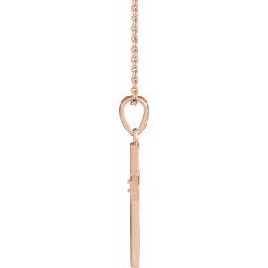 14K Rose Gold .015 CT Natural Diamond Engravable Cross 16-18" Necklace
