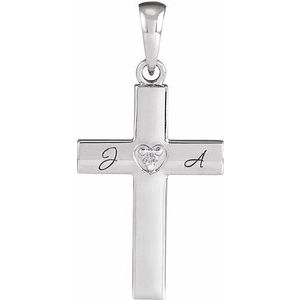 Platinum .015 CT Natural Diamond Engravable Cross Pendant