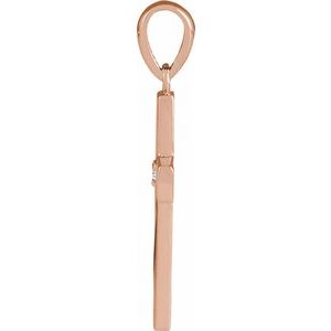 14K Rose Gold .015 CT Natural Diamond Engravable Cross Pendant