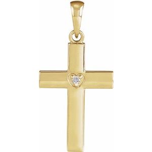 14K Yellow Gold .015 CT Natural Diamond Engravable Cross Pendant