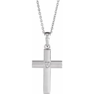 Platinum .015 CT Natural Diamond Engravable Cross 16-18" Necklace