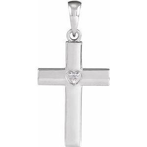 Sterling Silver .015 CT Natural Diamond Engravable Cross Pendant