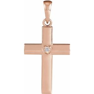 14K Rose Gold .015 CT Natural Diamond Engravable Cross Pendant