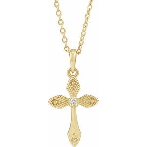 14K Yellow Gold .015 CT Natural Diamond Cross 16-18" Necklace