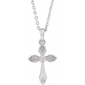 Sterling Silver .015 CT Natural Diamond Cross 16-18" Necklace