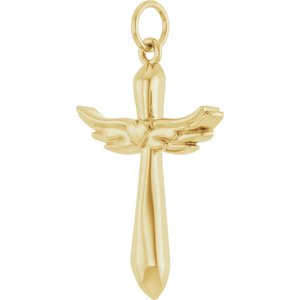 14K Yellow Gold Angel Wings Heart Cross Pendant