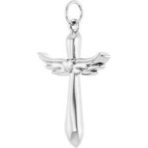 Platinum Angel Wings Heart Cross Pendant