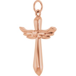 14K Rose Gold Angel Wings Heart Cross Pendant