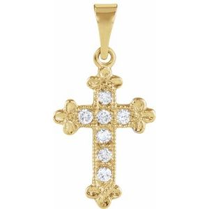 14K Yellow Gold 1/10 CTW Natural Diamond Cross Pendant