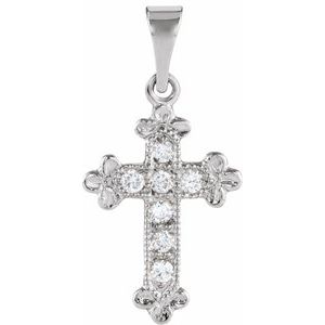 14K White Gold 1/10 CTW Natural Diamond Cross Pendant