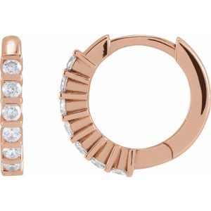 14K Rose Gold 1/6 CTW Natural Diamond 10.7 mm Hinged Hoop Earrings