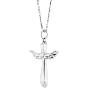14K White Gold Angel Wings Heart Cross 18" Necklace