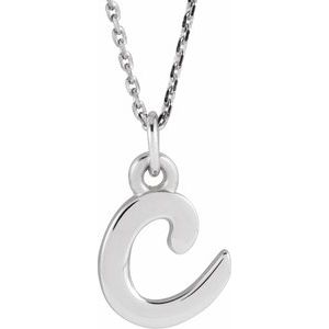 14K White Gold Petite Initial C 16" Necklace
