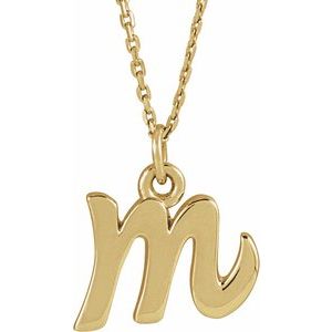 14K Yellow Gold Petite Initial M 16" Necklace