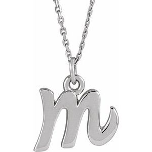 14K White Gold Petite Initial M 16" Necklace