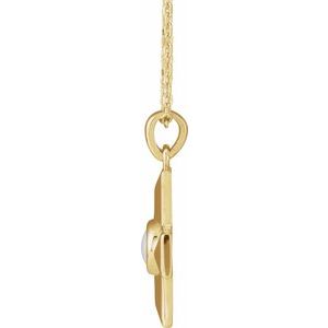 14K Yellow Gold Natural White Opal Gratitude Cross 16-18" Necklace