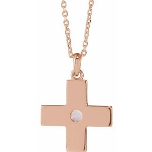14K Rose Gold Natural White Opal Gratitude Cross 16-18" Necklace