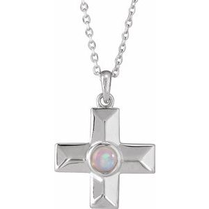 Platinum Natural White Opal Gratitude Cross 16-18" Necklace
