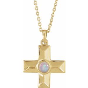 14K Yellow Gold Natural White Opal Gratitude Cross 16-18" Necklace