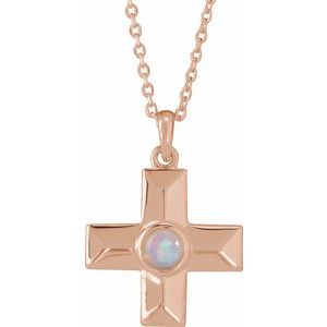 14K Rose Gold Natural White Opal Gratitude Cross 16-18" Necklace