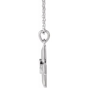 14K White Gold Natural White Opal Gratitude Cross 16-18" Necklace