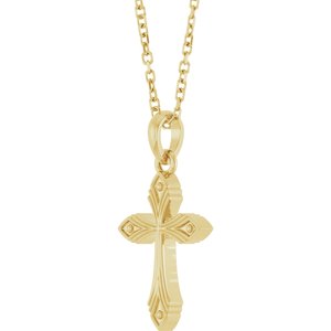 14K Yellow Gold Vintage-Inspired Cross 16-18" Necklace