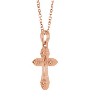 14K Rose Gold Vintage-Inspired Cross 16-18" Necklace
