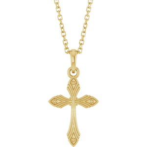 14K Yellow Gold Vintage-Inspired Cross 16-18" Necklace