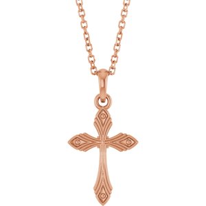 14K Rose Gold Vintage-Inspired Cross 16-18" Necklace