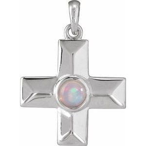 Sterling Silver Natural White Opal Gratitude Cross Pendant