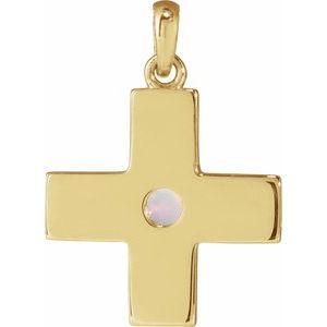 14K Yellow Gold Natural White Opal Gratitude Cross Pendant