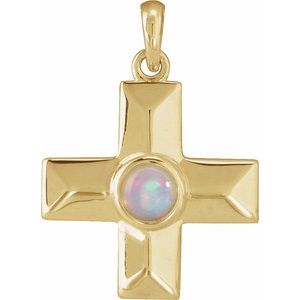 14K Yellow Gold Natural White Opal Gratitude Cross Pendant