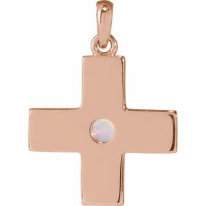 14K Rose Gold Natural White Opal Gratitude Cross Pendant