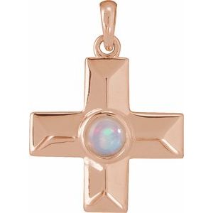 14K Rose Gold Natural White Opal Gratitude Cross Pendant