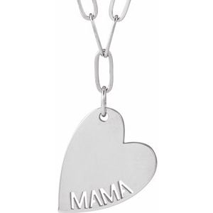 14K White Gold Mama Heart 18" Necklace