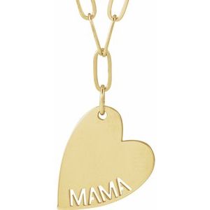 14K Yellow Gold Mama Heart 18" Necklace