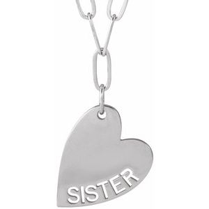 14K White Gold Sister Heart 18" Necklace