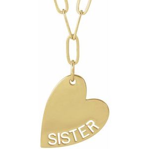 14K Yellow Gold Sister Heart 18" Necklace