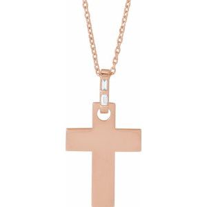 14K Rose Gold .03 CTW Natural Diamond Cross 16-18" Necklace Mounting
