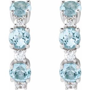 14K White Gold Natural Sky Blue Topaz & 1/10 CTW Natural Diamond Hoop Earrings